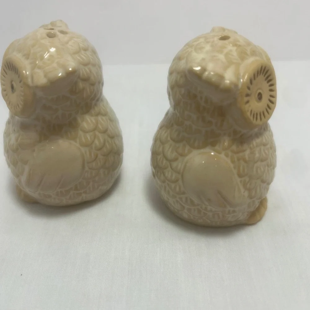 Vtg Style Owl‎ Salt Pepper Shakers Beige Ceramic Pair Mid Century Retro  Decor